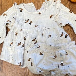 Rylee + Cru Muslin Bird Print Baby Outfit